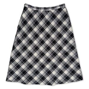 Basic Editions Plaid Skirt Womens 6 Black White A Line Twee Academia
